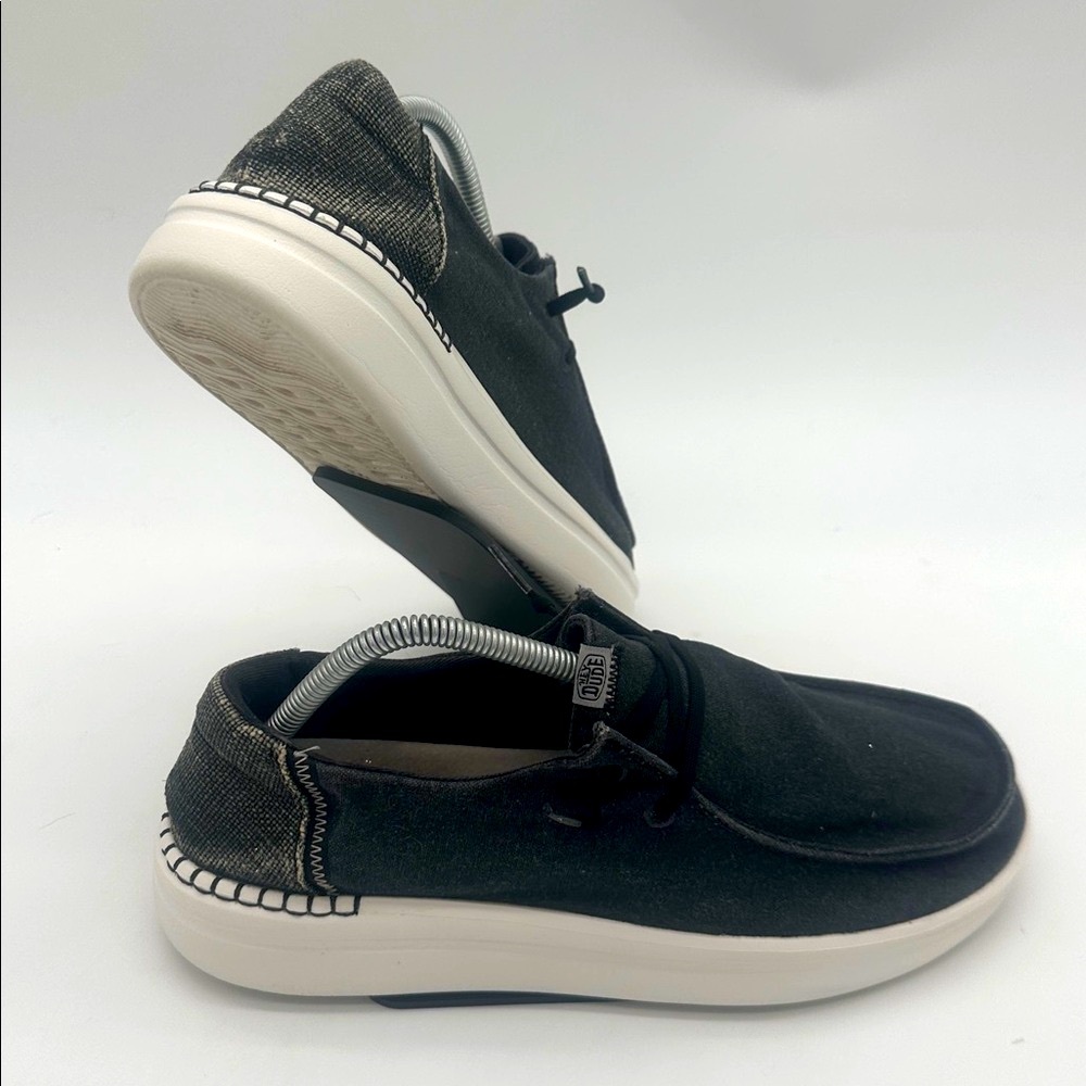Hey Dude Wendy Off Black Chambray Denim Women's Shoes - US 10 - Picture 3 of 13
